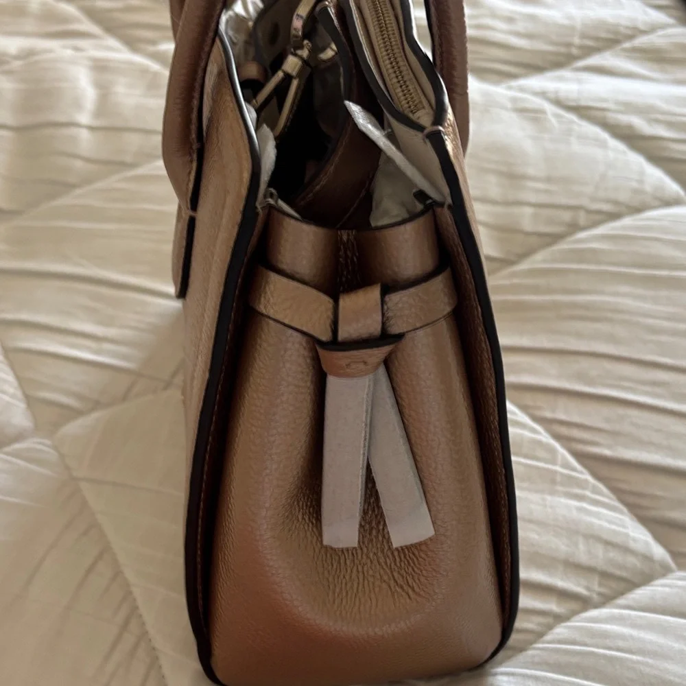 kate spade Rose Gold metallic Knot Medium Leather Satchel - Picture 5 of 13